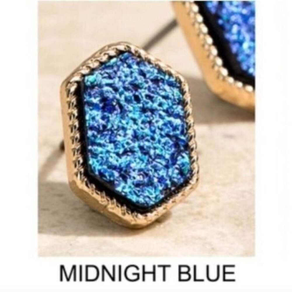 DRUZY POST EARRINGS-MIDNIGHT BLUE-NEW - Picture 2 of 3